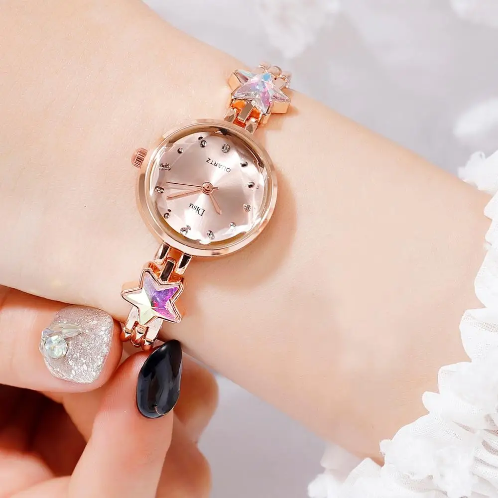 Rose Rose Модные роскошные часы для женщин, браслет из сплава, часы высокого качества, Сапфировая звезда, женские кварцевые часы с геометрическим циферблатом, простые часы - Цвет: Rose Rose