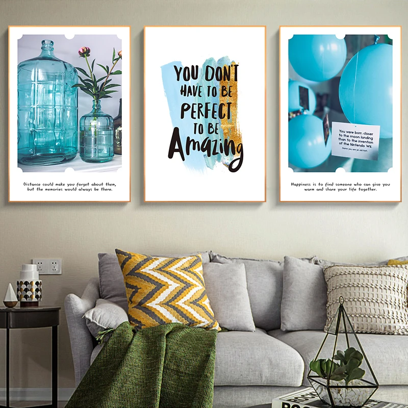 Настенные плакаты с голубыми воздушными шарами в скандинавском стиле картины на