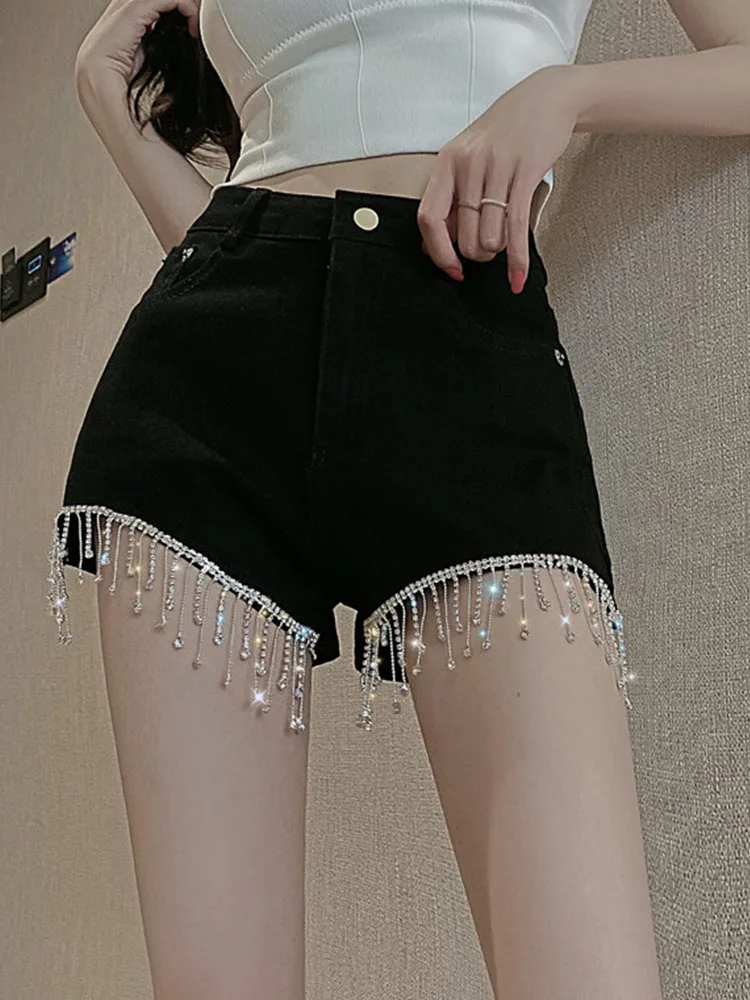 

2021 High Waisted Women Shorts Casual Denim Shorts Beading Slim Summer Jeans Shorts Female Chic Hot Ladies Bottom