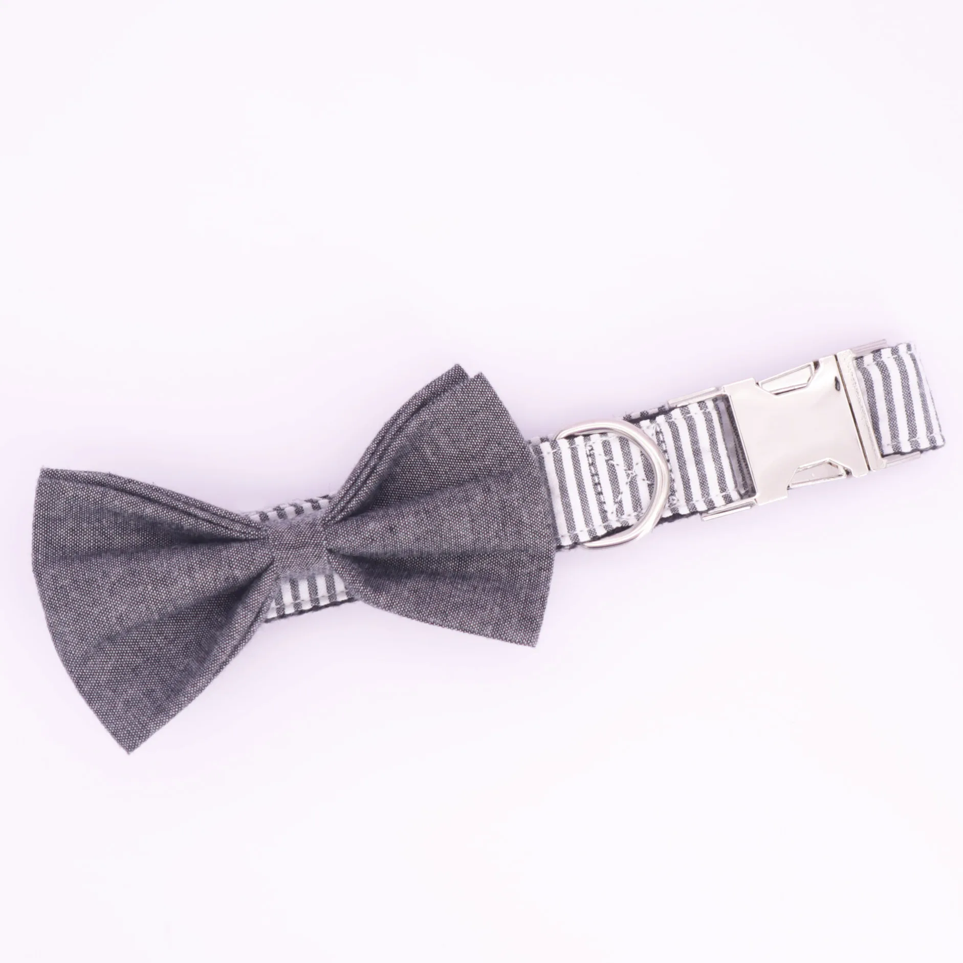 Серый клетчатый ошейник и поводок в комплекте с галстуком бабочкой из