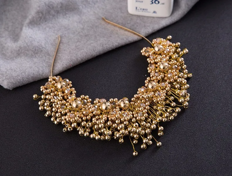 Золотые/белые свадебные диадемы ручной работы с жемчугом, роскошные свадебные ободки, свадебный головной убор, украшение для волос на выпускной, свадебные аксессуары для волос