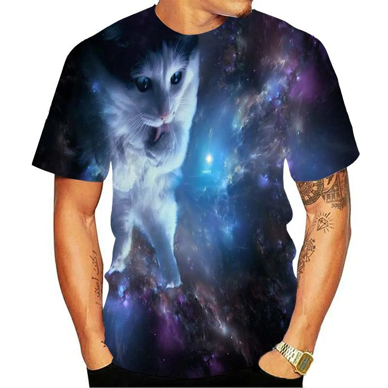 

2021 New Galaxy Space 3D T Shirt casual Lovely Kitten Cat Eat Taco Pizza Funny Tops Tee tshirts Short Sleeve Summer clothing