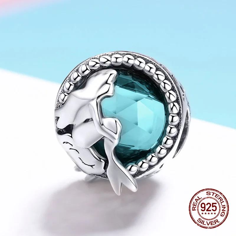 Rebeke Настоящее серебро 925 пробы Голубые Стеклянные Прозрачные амулет-Русалка бусины подходят к оригинальному браслету Pandora Изготовление ювелирных изделий