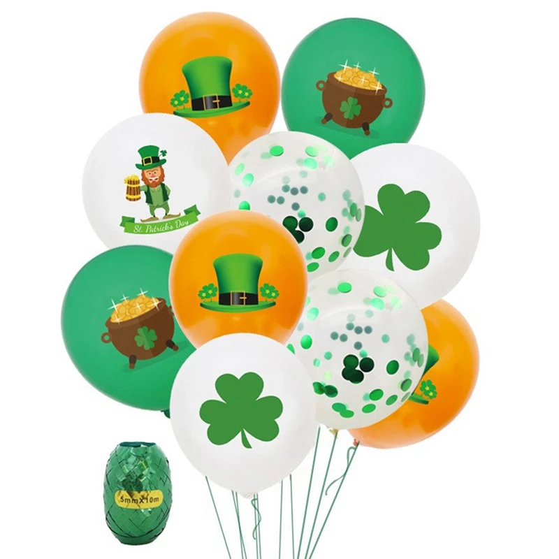 

St Patricks Balloons Set Happy St Patricks Day Confetti Balloons Rain Curtain, Ribbon St Patrick Irish Party Supply