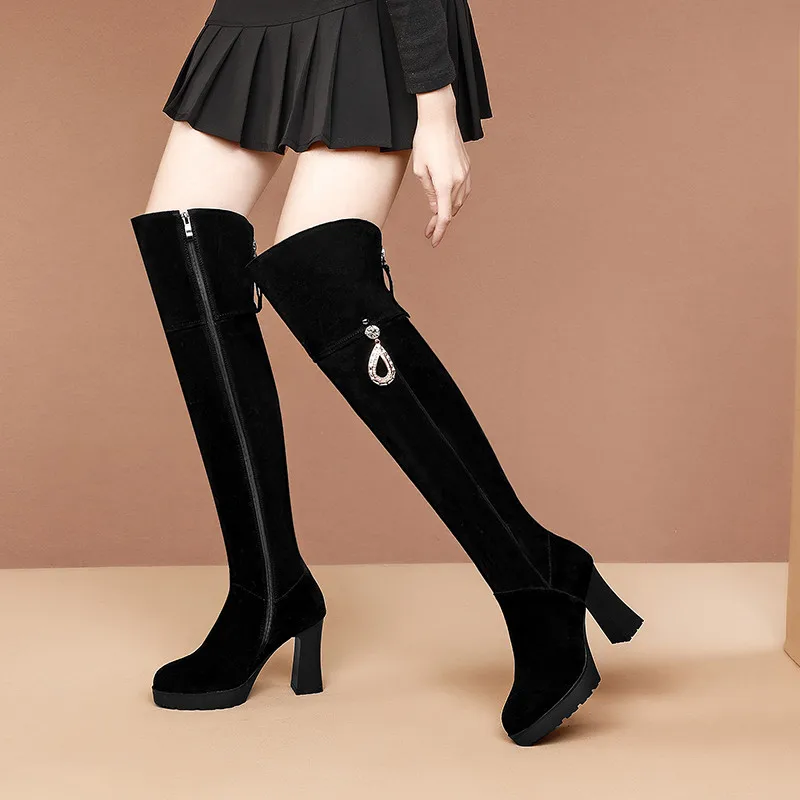 

Asumer 2021 New Arrive Winter Shoes Women Over The Knee Boots Suede Leather Zipper High Heel Platform Boots Woman Party Shoes