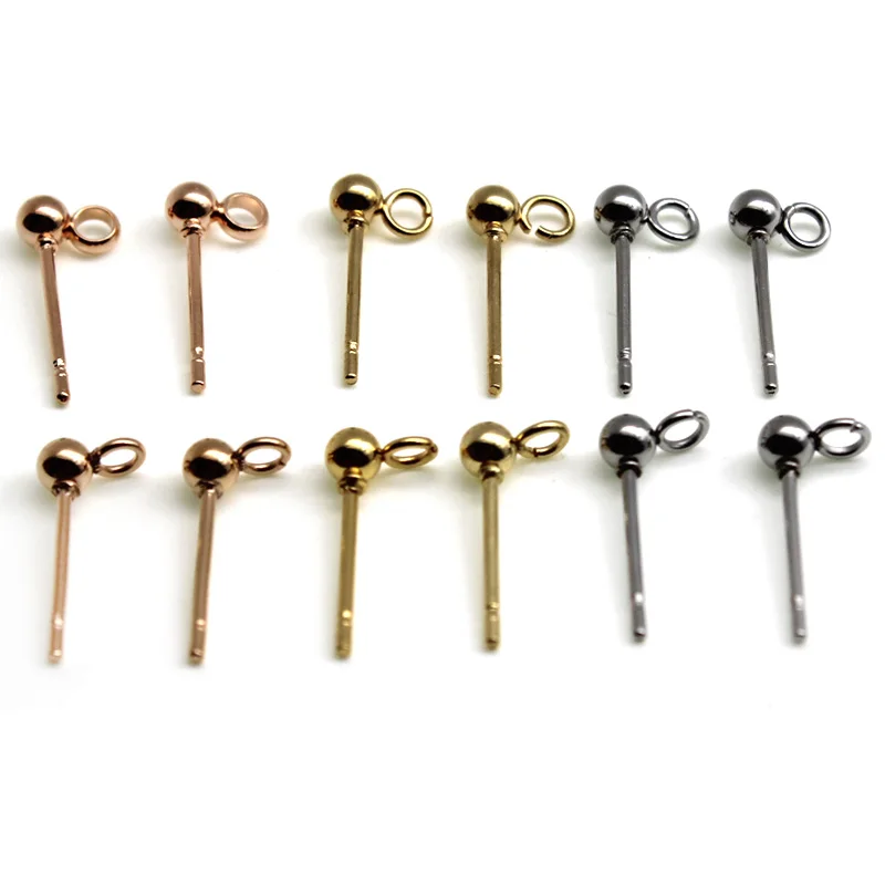 

20PCS Surgical 316 Stainless Steel Rose Gold 3 4 mm Round Ball Earring Post Stud with Loop Connectors DIY Earring Backs Stoppers