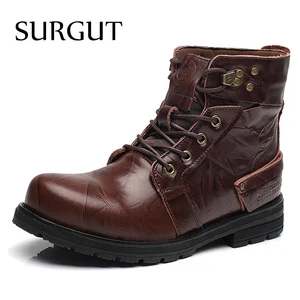Мужские завышенные теплые ботильоны SURGUT, для снега из коровьего спилка темно-коричневого цвета, водонепроницаемые, повседневные, для зимы, 2019