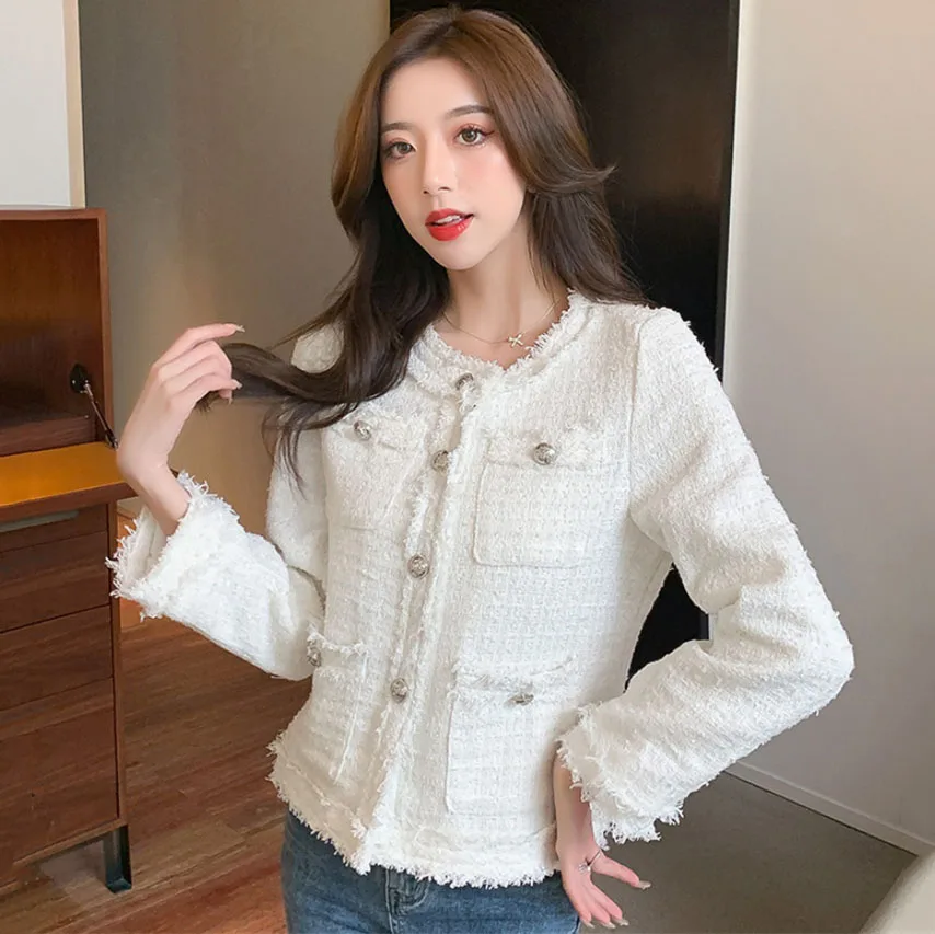 

Осенние шерстяные куртки, пальто, женская красивая популярная модная однобортная свободная твидовая куртка, женское Короткое шерстяное па...