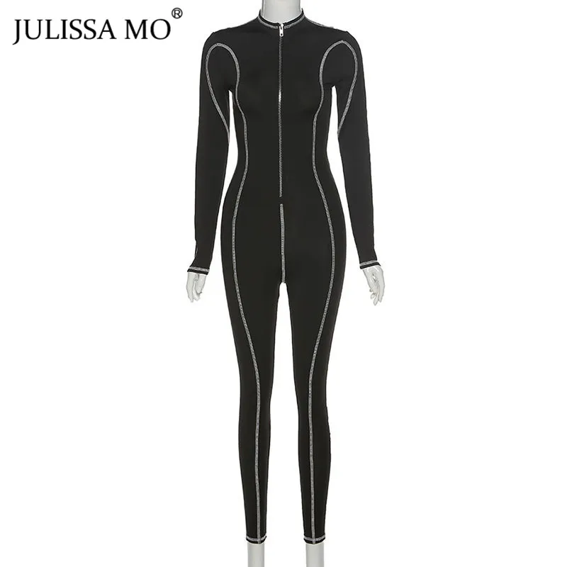 Женский полосатый комбинезон JULISSA MO с V образным вырезом летний Облегающий на