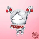 Женская серебряная косичка 925 пробы, Маленькие искусственные бусины, подходят для оригинального браслета Pandora, шармы для изготовления ювелирных изделий