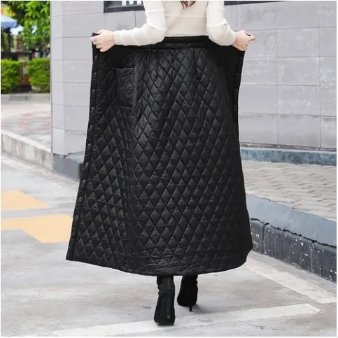 2020 толстые теплые пуховые юбки женские с высокой талией А-линия черная Макси