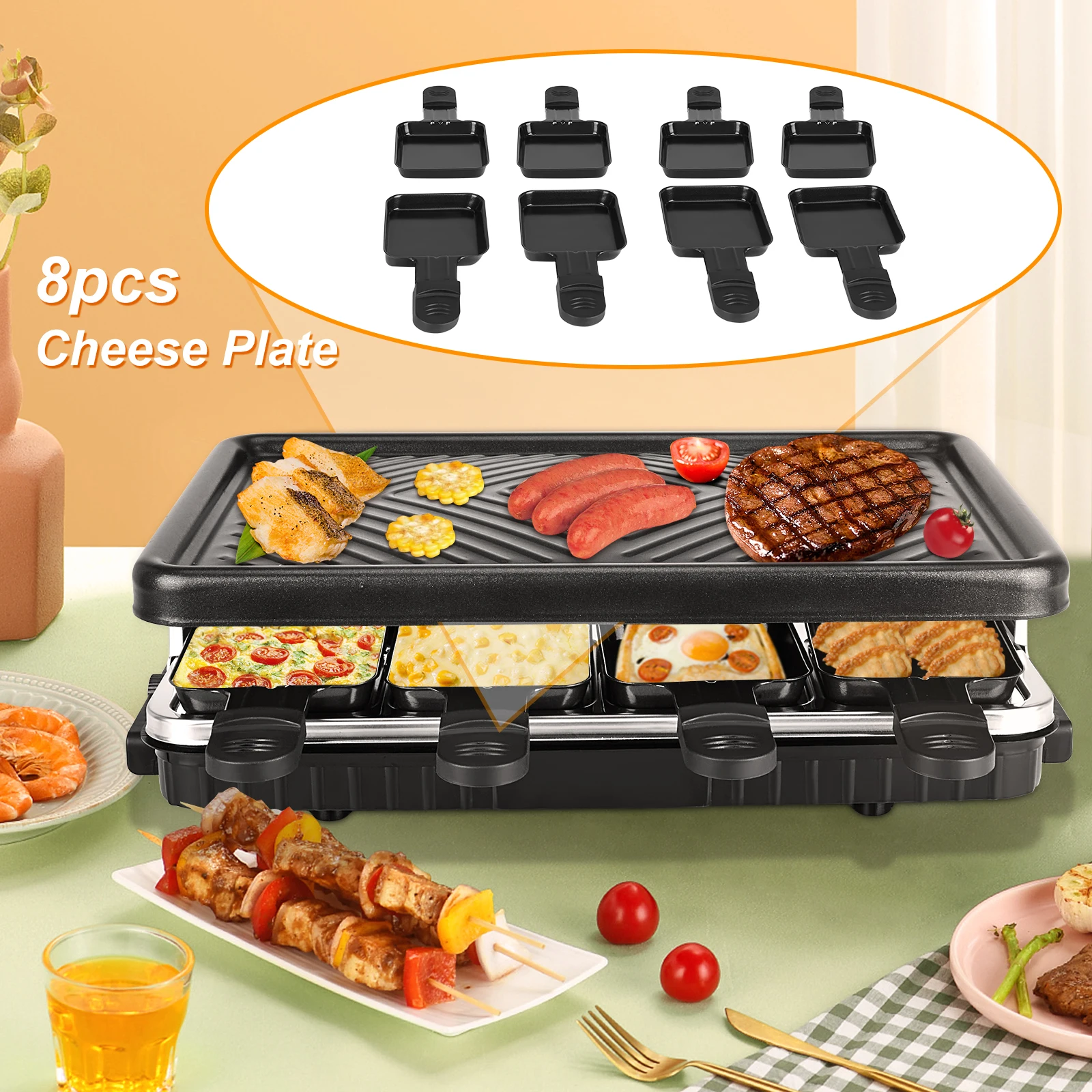 

1300W Raclette Table Grill Electric Korean BBQ Grill Indoor Cheese Raclette Removable Non-Stick Surface Barbecue Pan
