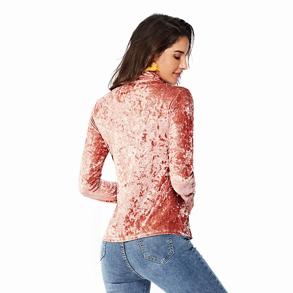 

Pop Women Autumn Slim Fit Long Sleeve Basic Tops Velvet Turtle Neck Slim Tops Clothes Pop 88