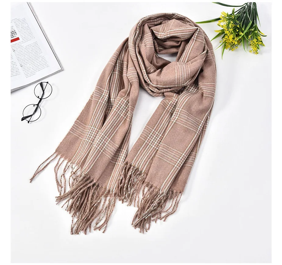 

Autumn new Korean style cashmere tassel for women warm shawl knitted womenversatile Plaid gift scarf