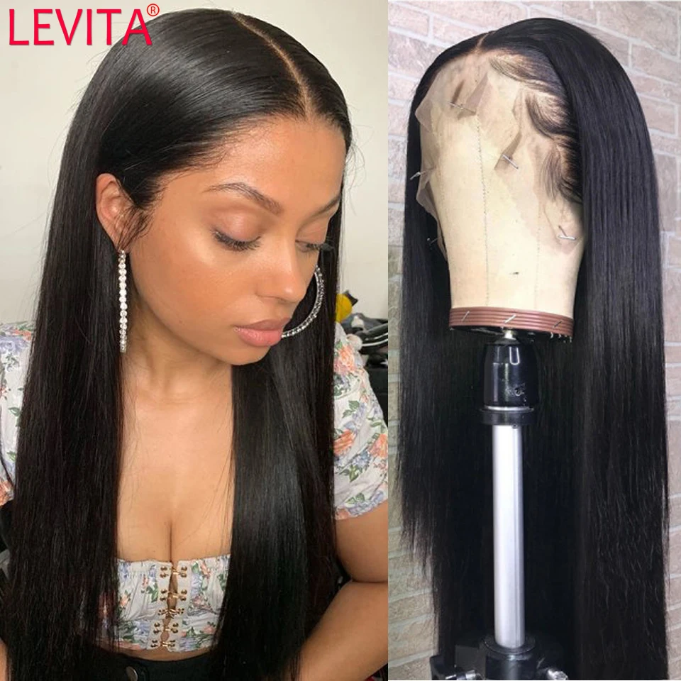 LEVITA 13x4x1 Bone Straight Lace Front Wig Brazilian Glueless 30 Inch Lace Frontal Human Hair Wigs For Women 4x4 Closure Wig