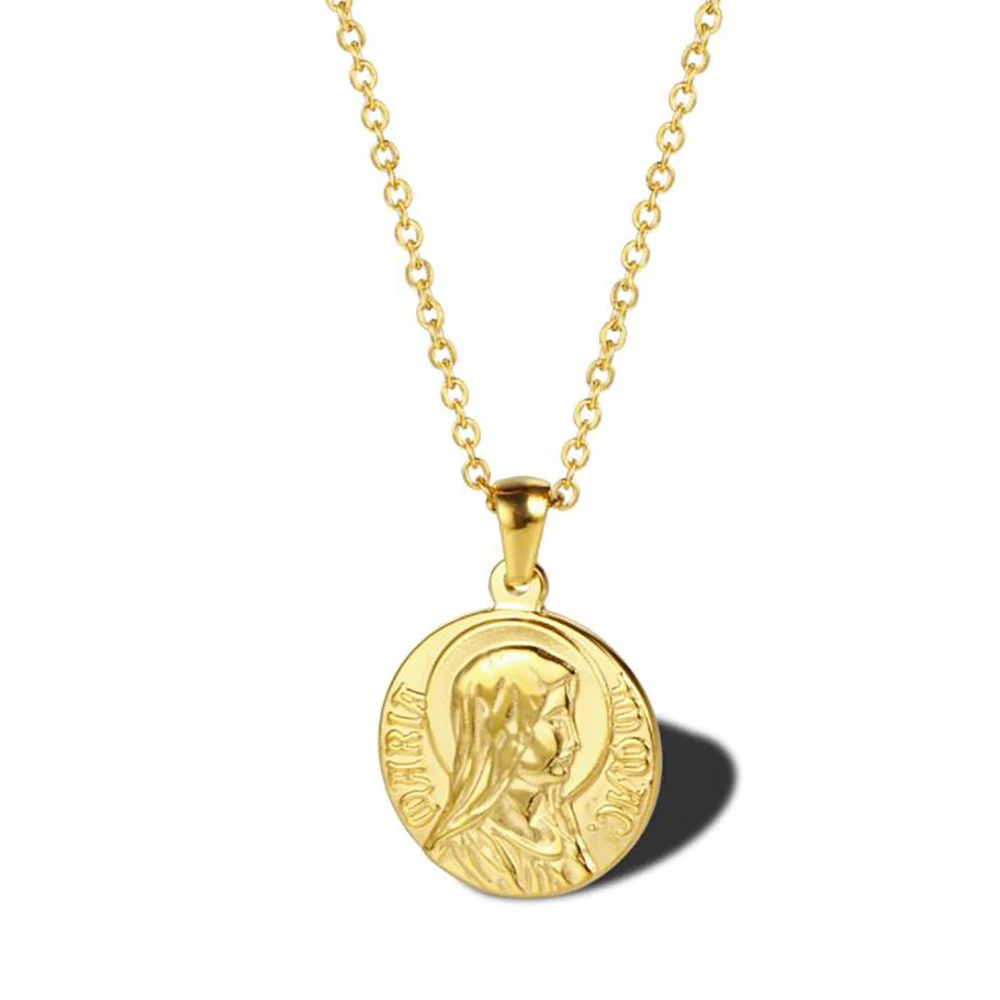 Ожерелье женское из нержавеющей стали винтажное золотое с кулоном в виде монеты