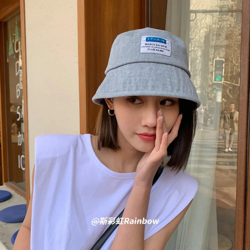 2021 Korean cowboy fisherman's hat basin hat women's new spring autumn washing cowboy pure color label hat can be turned around