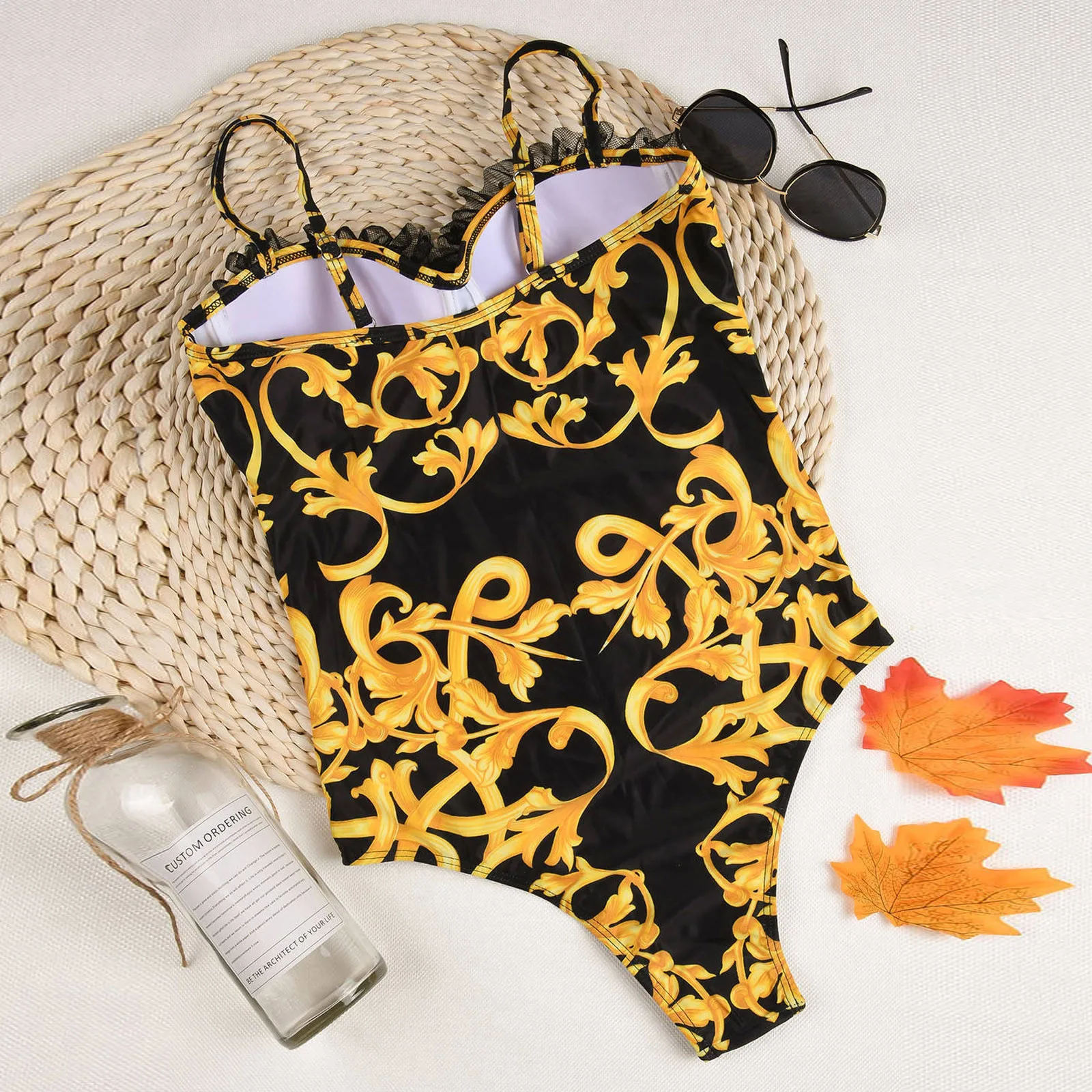 

Women's Fashion Bandage Bikini Cut Flower Two Piece Swimsuit Pushups Swimwear Beachwear Ribbed Sexy Frenulum Bathing Suit Swim