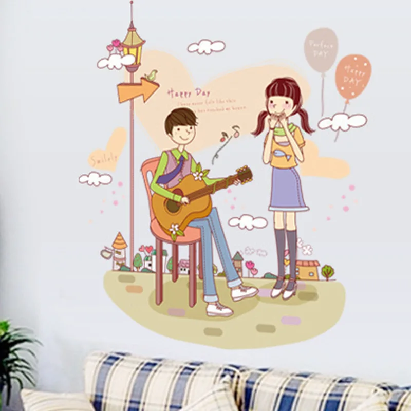 

Cartoon Sweet Couple Wall Stickers Warm Kitchen Vinyl Decals Mural Restaurant Art Posters Wall Decor PVC Room Decoration