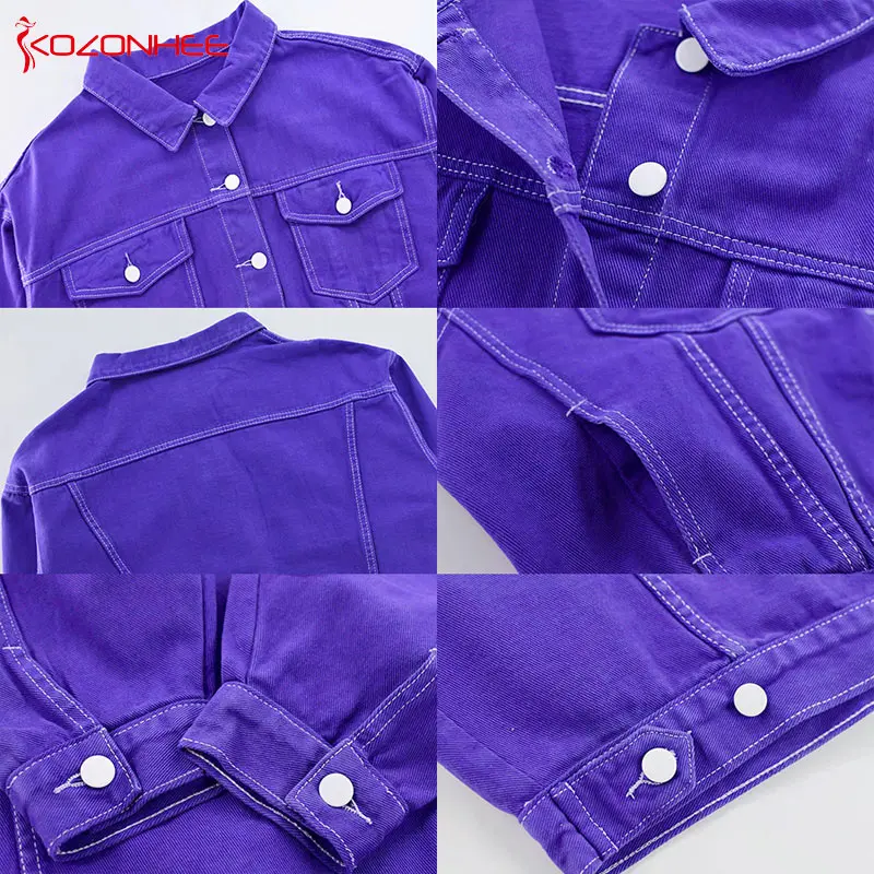 Свободная фиолетовая джинсовая куртка Женская куртка-бойфренд для женщин
