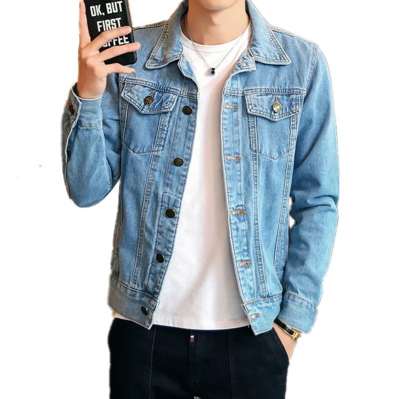 

2022 Men Autumn Denim Jacket Trendy Fashion Bomber Thin Ripped Male Cowboy Jeans Casual Solid Coat