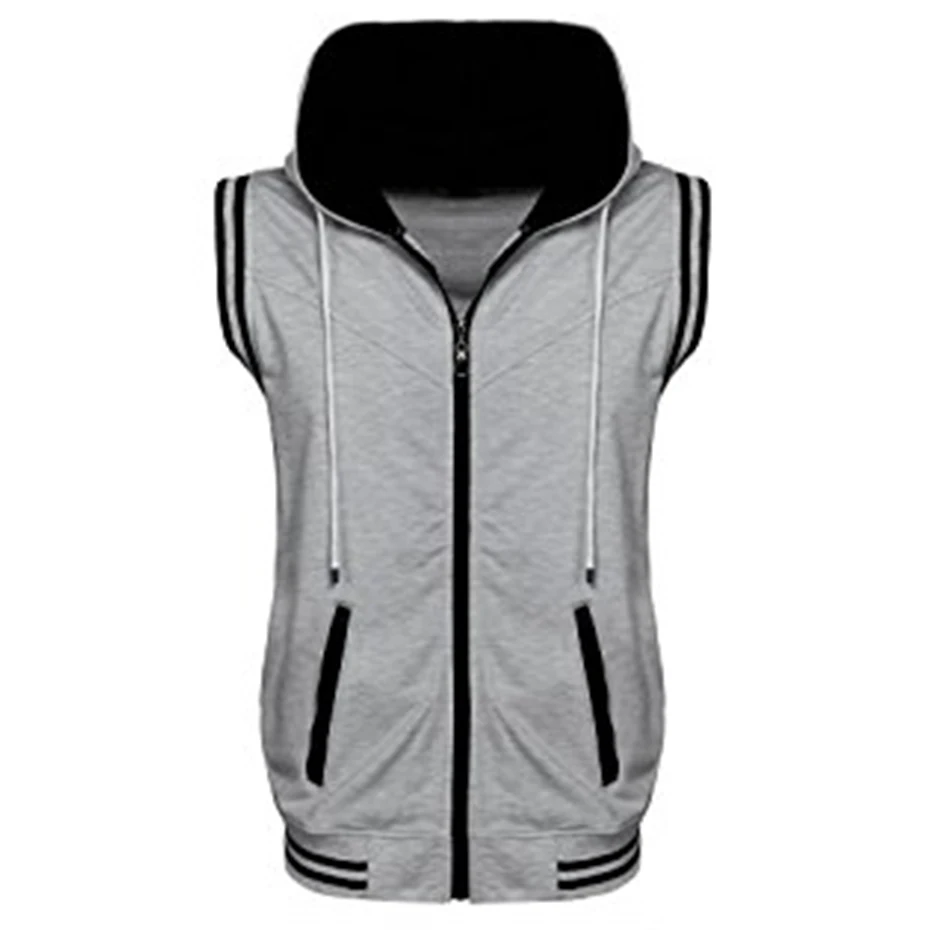 

ZOGAA Mens Casual Jacket Sleeveless Hooded Jackets Boys Zipper Solid Color Streetwear Sportswear Male Hoodies Men Simple Vests