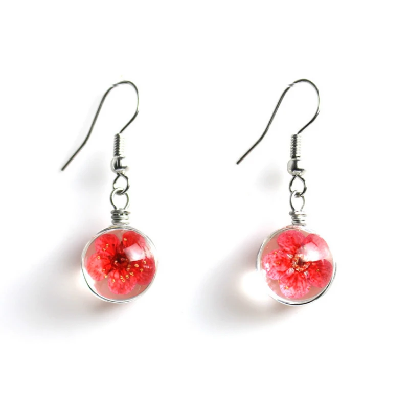 Модные Подвесные серьги из прозрачного стекла Круглые ручной работы сушеные