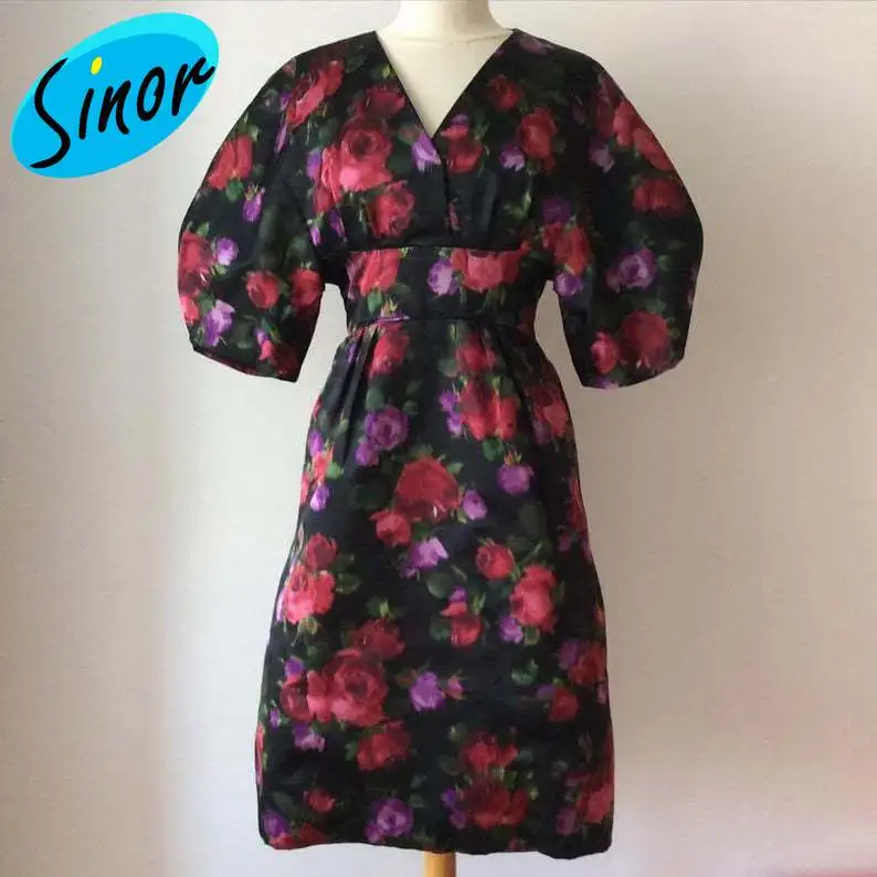 

2021 dress 50s Retro Style Bubble Sleeve print dress 8020 party dress