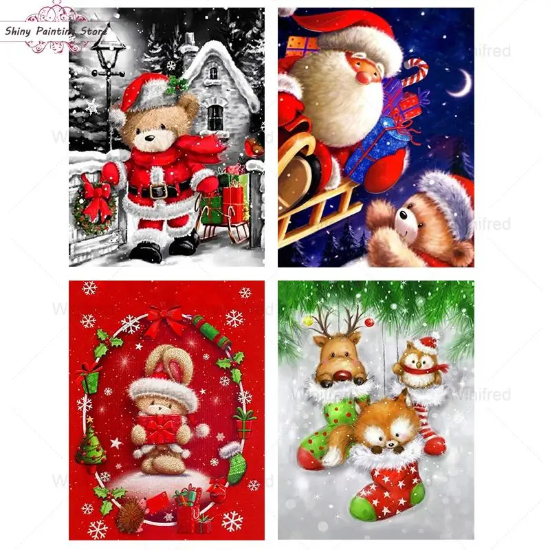 

Full 5D Diamond Embroidery Cartoon Christmas Bear DIY Diamond Painting Cross Stitch Kit Mosaic Picture of Rhinestones Handicraft