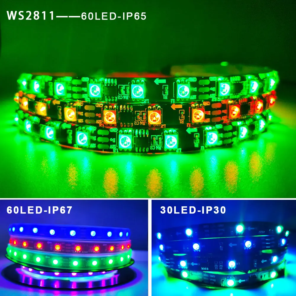 Светодиодная лента RGB WS2812B/WS2811/WS2813/WS2815/SK6812 черная/белая печатная плата 30/60/144