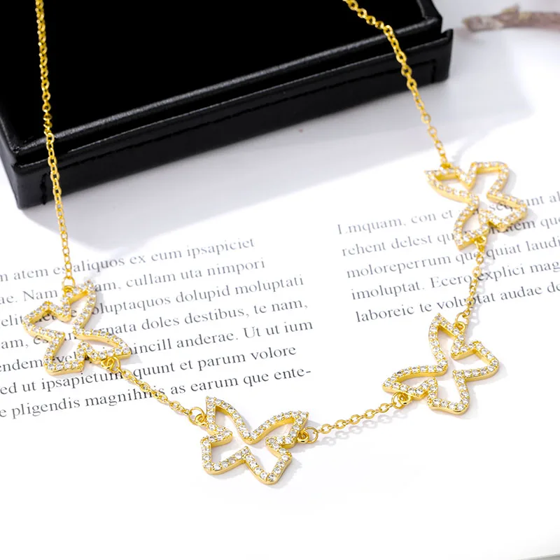 Цепочка с подвеской-бабочкой из высококачественного хрусталя золотым цирконием