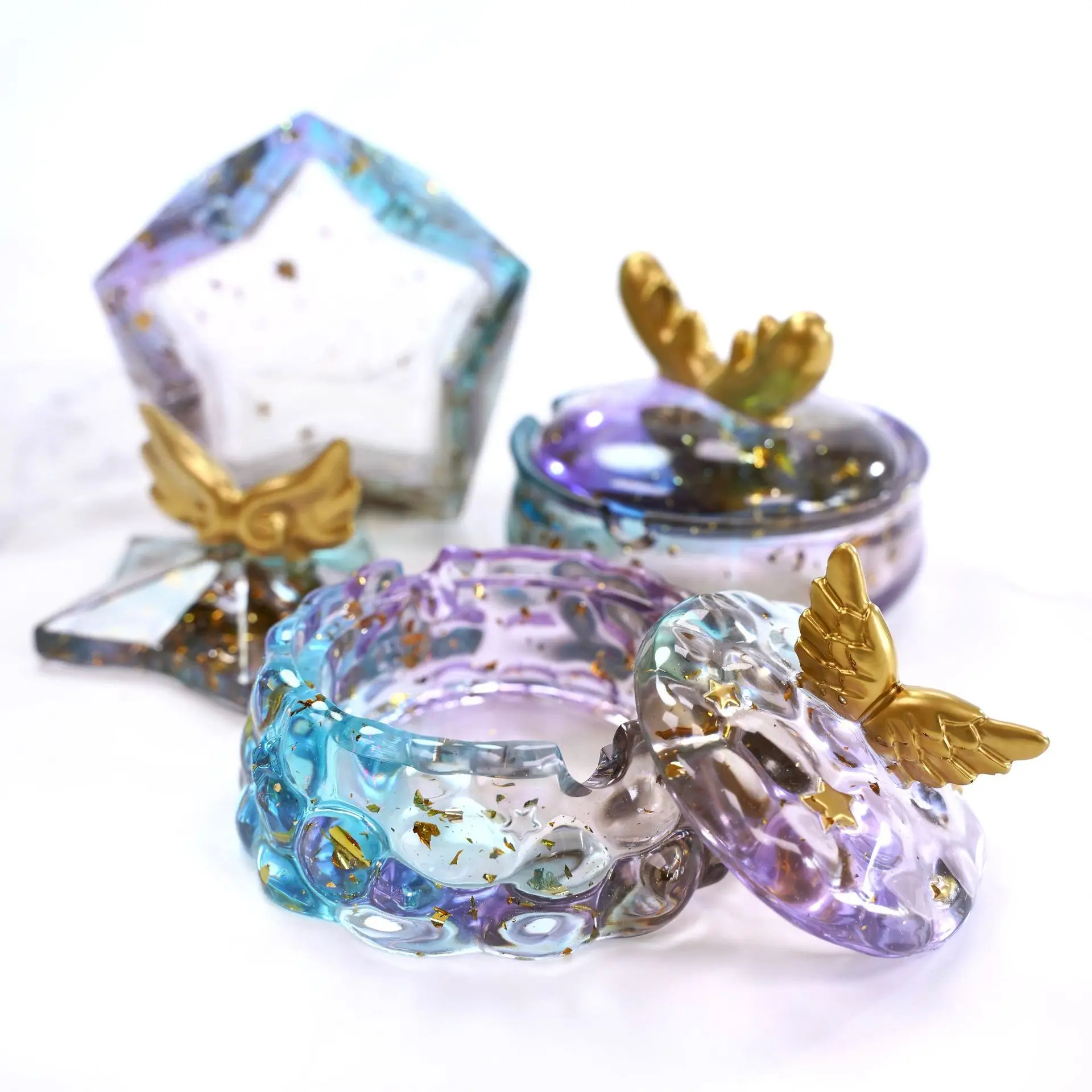 

DIY Crystal Epoxy Resin Mold With Lid Ashtray Cloud Star Wings Antler Storage Box Mirror Silicone Mold