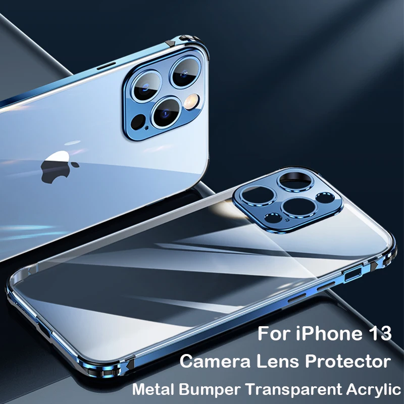 

Ударопрочный металлический чехол для телефона iPhone 13 Pro MAX 13 Mini 12, силиконовый алюминиевый бампер, протектор камеры, акриловый прозрачный чех...