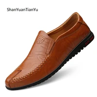 genuine loafers men leather casual shoes soft sole comfortable peas shoes big size breathable slip on driving footwear