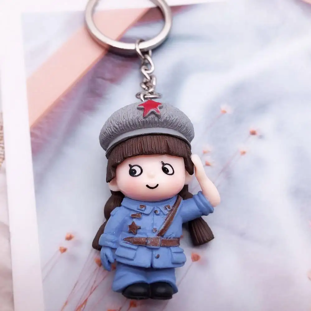 

WANGAIYAOPVC creative red army salute lovers doll hand-made creative keychain car key ring bag pendant gift
