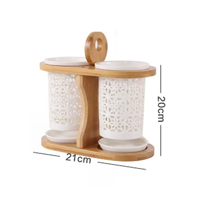 

1pc Chopstick Drain Rack Bamboo and Wood Ceramic Chopsticks Holder Rack Double-row Cutlery Storage Box Kitchen Home Restaurant