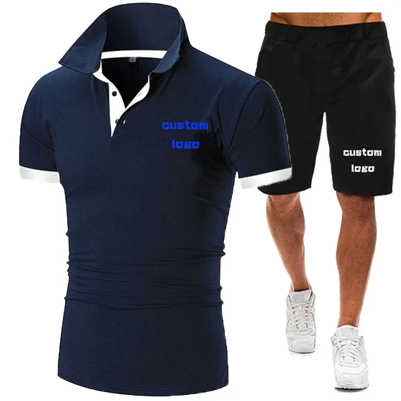 Мужской спортивный костюм рубашка-поло + короткий комплект с логотипом на заказ