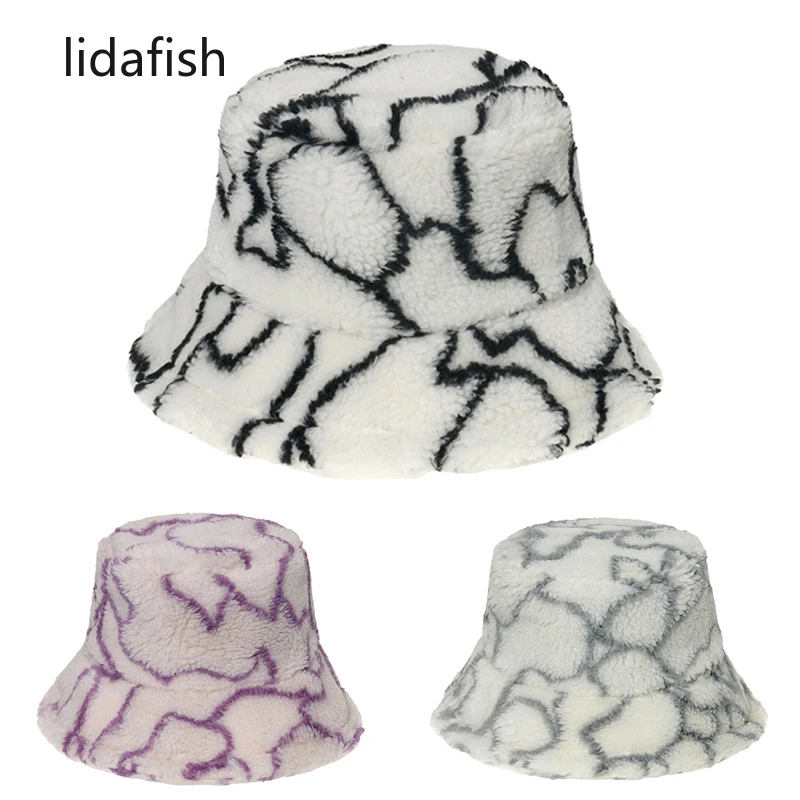 

lidafish New Faux Fur Winter Thickened Soft Warm Bucket Hat Outdoor Vacation Trave Sun Cap panama Fashion Bob Caps