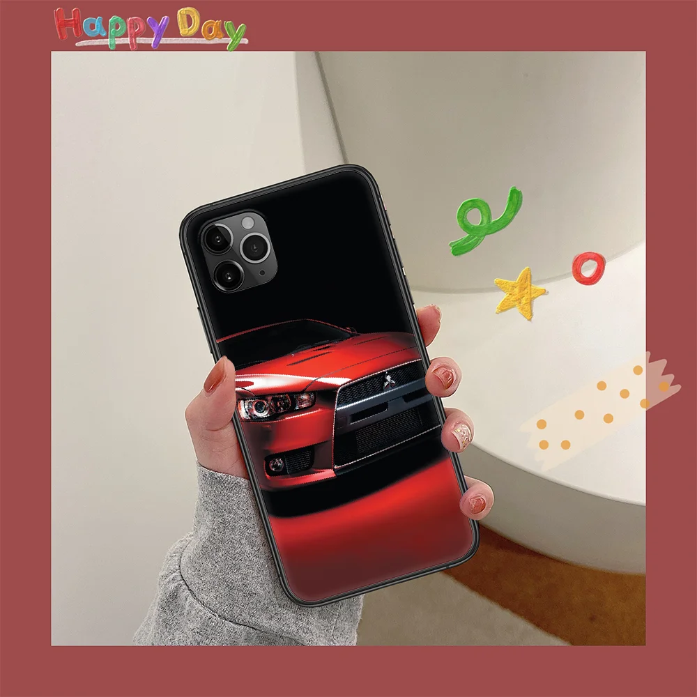 

Mitsubishis Car Phone Case For Iphone 11 12 Mini PRO XR X XS MAX 6 6s 7 8 Plus 4 5 5s SE 2020 black Shell Painting Funda