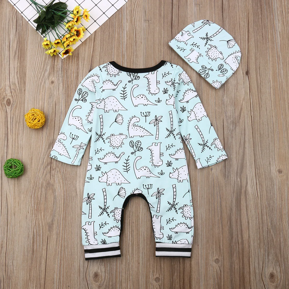 

US Newborn Baby Boy 0-24M Clothes Dinosaur Romper Jumpsuit Bodysuit Hat Overall Outfit