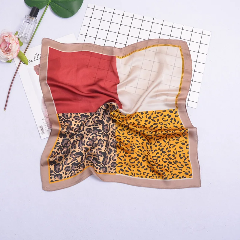 Женский Шелковый саржевый шарф с леопардовым принтом квадратный платок женское