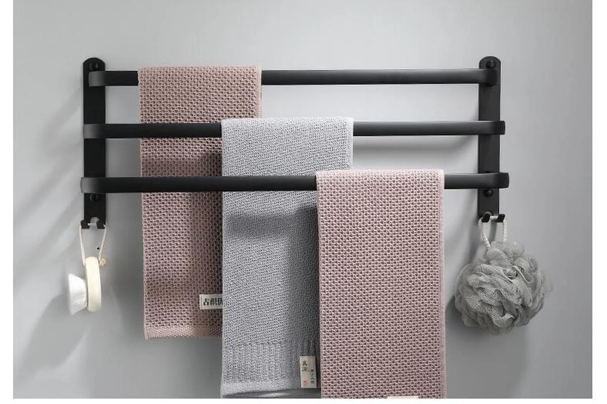 

1PCS 3 Layer Aluminum Black Towel Rail Matte Black Towel Holder Home Towel Hanger Wall Mounted Towel Rack Bathroom 30-50 CM