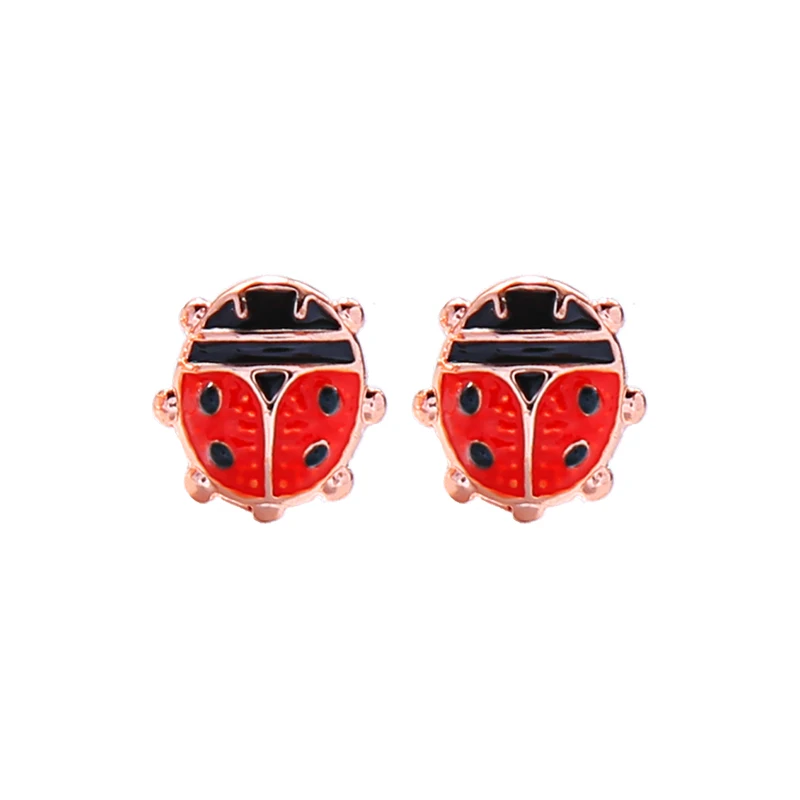 Мини серьги-гвоздики в виде божьей коровки с красной эмалью детские ювелирные
