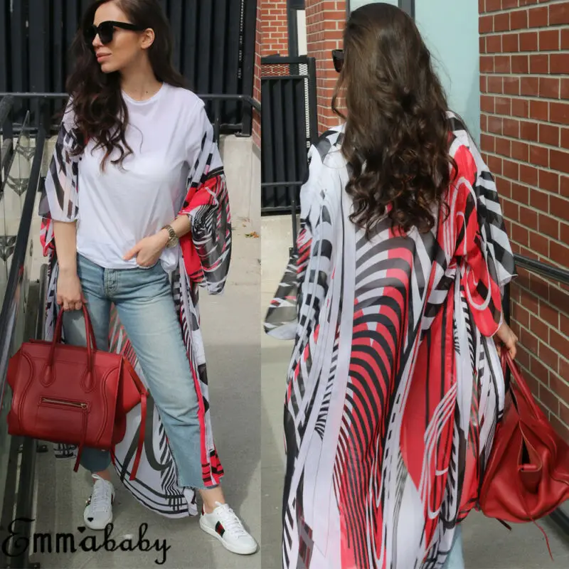 Женский шифоновый Тренч с цветочным принтом повседневный длинный