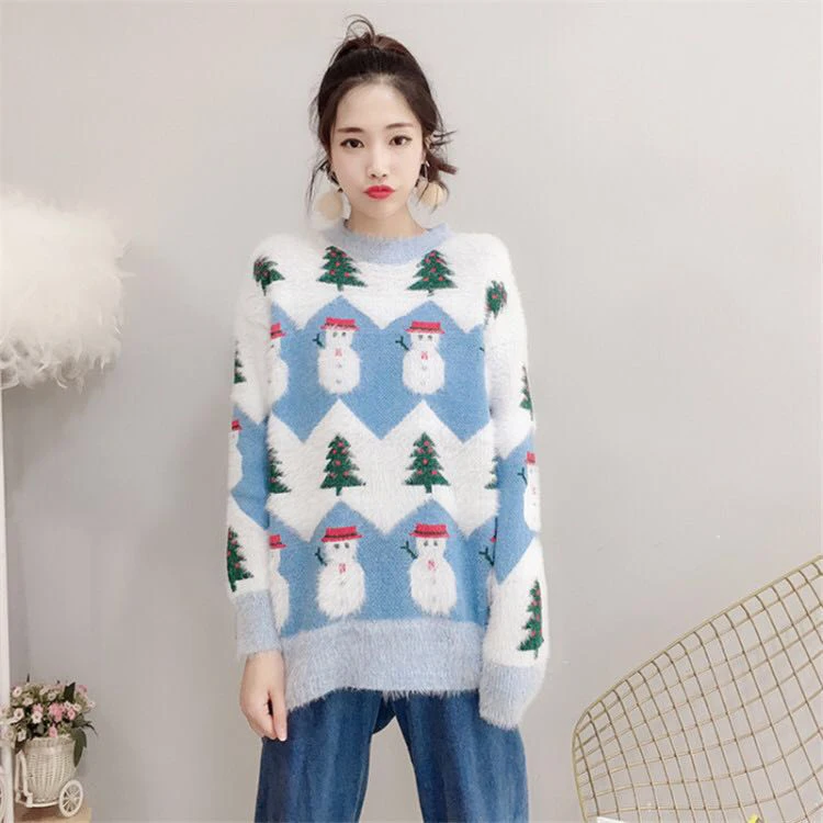 Женский Повседневный пуловер с длинным рукавом и круглым вырезом осенне-зимний