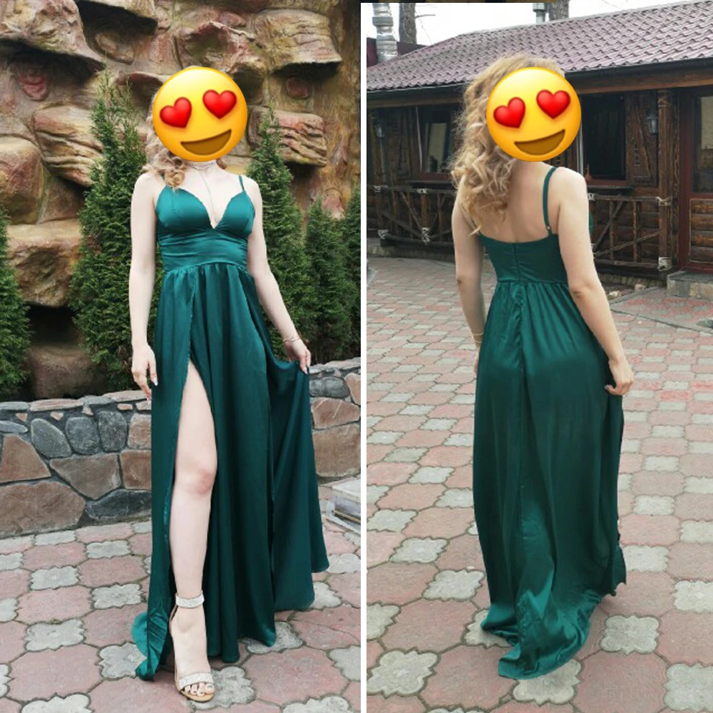 

2 hoge Split Satin Maxi Jurk Diepe V-hals Backless Cocktail Party Dress Nigh Club Lange Jurk