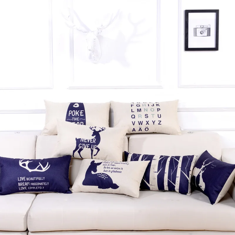 

HY Nordic style Geometric FigureLinen Letter Printing Pillowcase Cotton And Linen Pillowcase decorate Sofa Car Cushion Cover