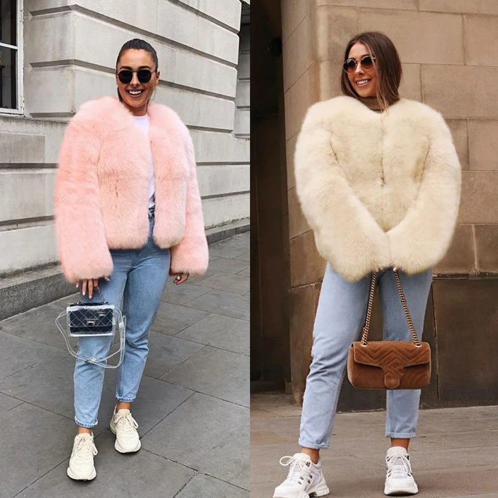 LANSHIFEI винтажное пушистое пальто из искусственного меха женская короткая зимняя