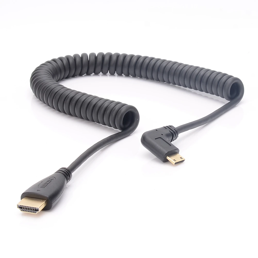 

HDMI TO Right & Left Angle Mini HDMI V1.4 stretch Coiled thin cables DSLR 4K HD Spring Curl Flexible Cable Camera cable