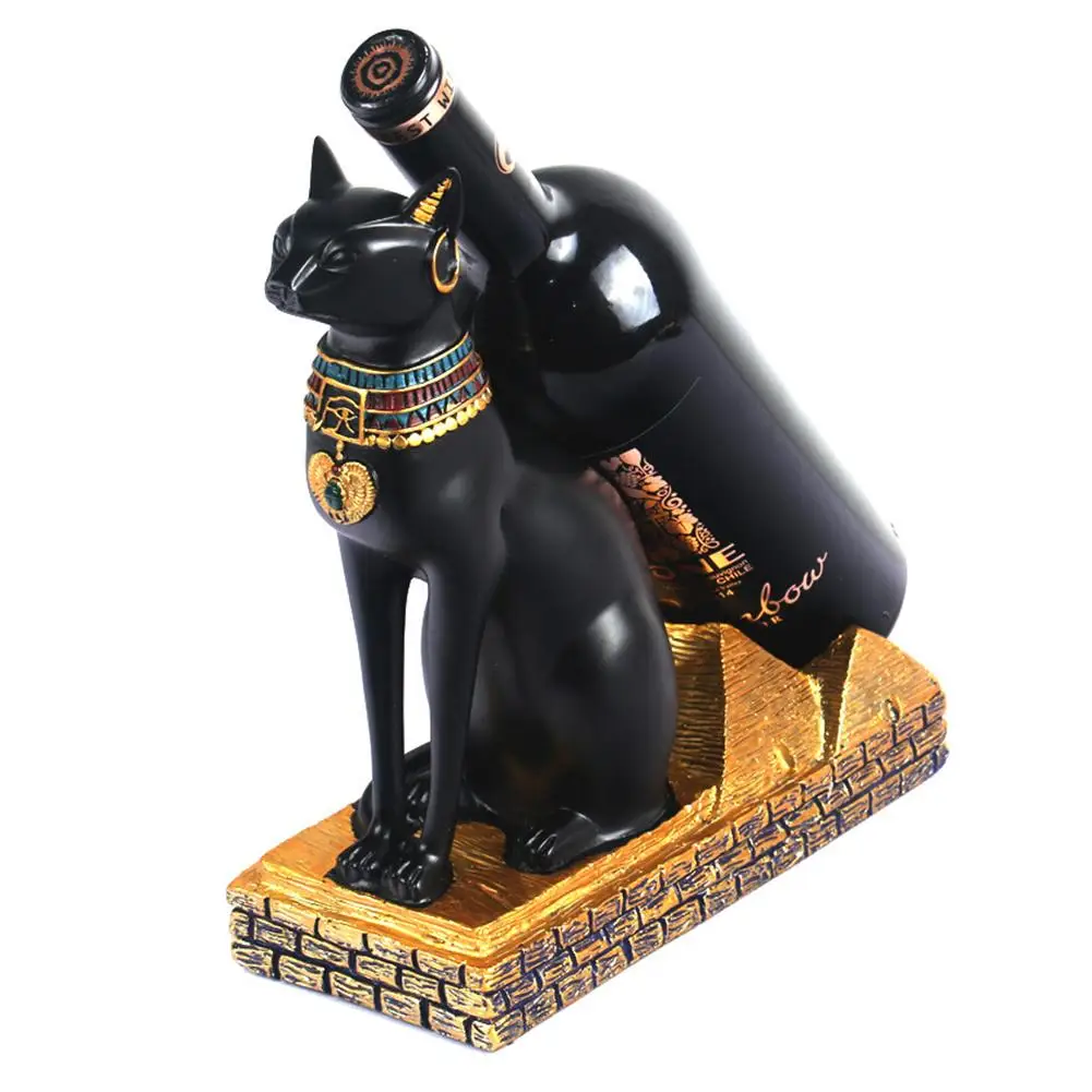 Egyptian Cat God Wine Rack Black Cat Retro Wine Rack Resin Crafts Living Room Decoration Ancient Egyptian God Bottle Rack